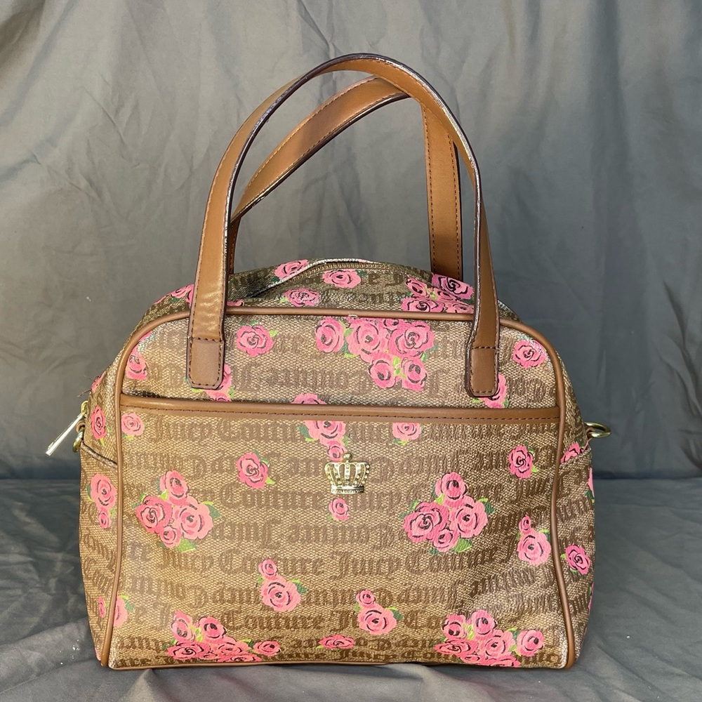 Vintage Y2K Juicy Couture Rose Print Petal Status If The Crown Fits Bowler Bag